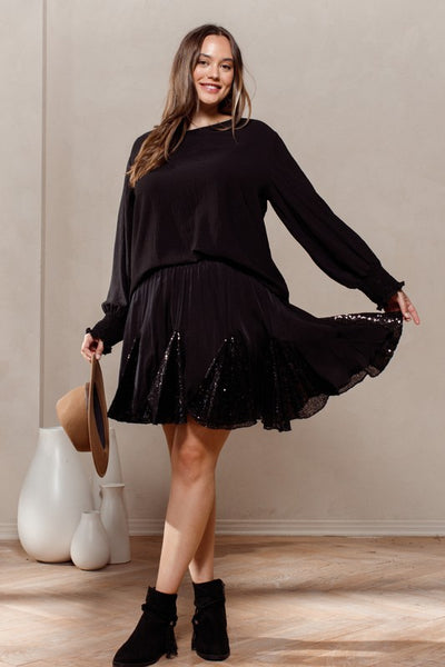 Black Sequin Detailed Mini Skirt