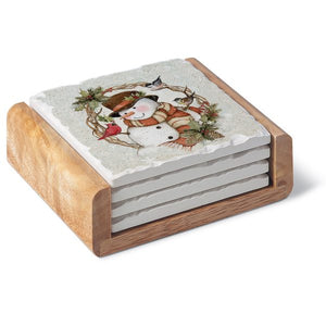 Square Coaster Gift Set – Winter Forest Snowman