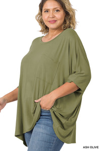 Oversized Olive Top with Front Pocket