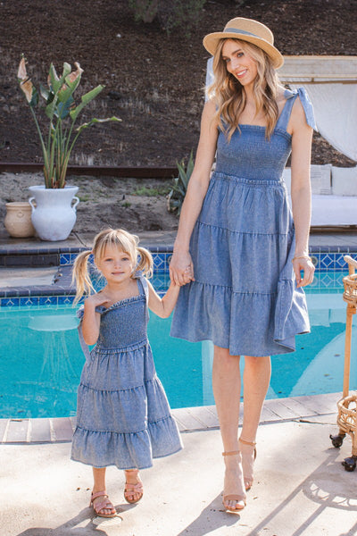 Mommy & Me Denim Tiered Midi Dress