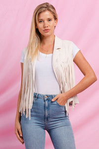 Cropped Fringe Faux Suede Vest