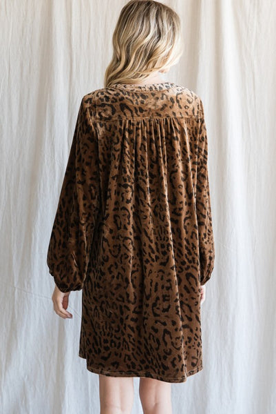 Leopard Velvet Open Neck Dress