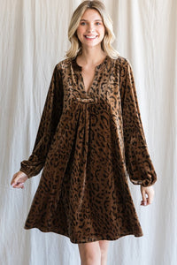 Leopard Velvet Open Neck Dress