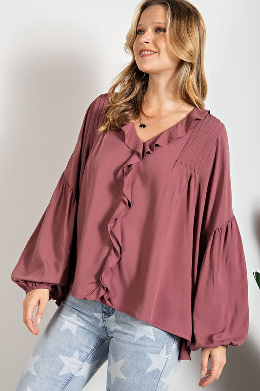 Red Bean Challie Ruffle Top