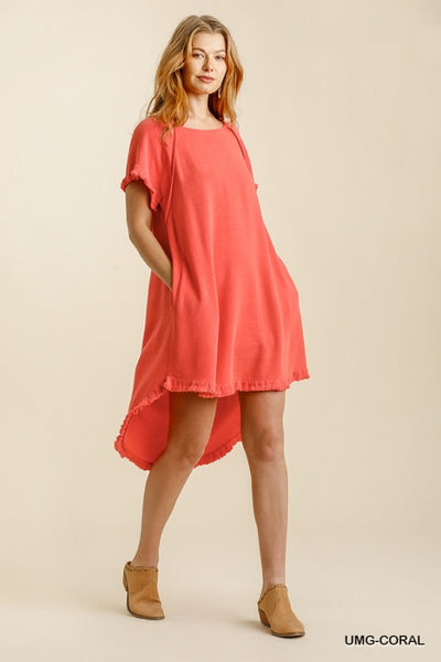 Linen Blend High/Low Pocket Dress