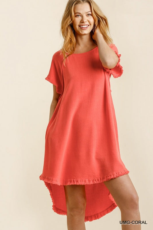 Linen Blend High/Low Pocket Dress