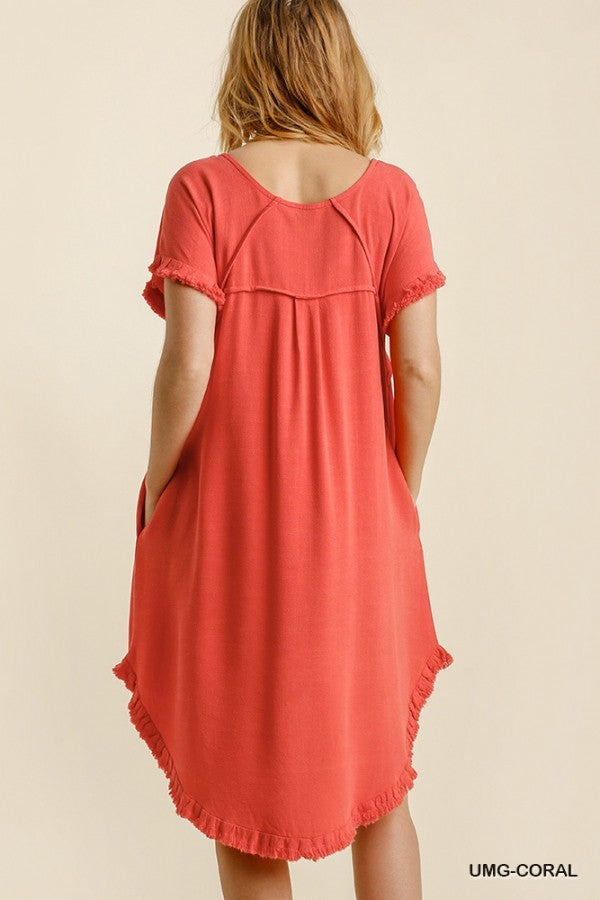 Linen Blend High/Low Pocket Dress