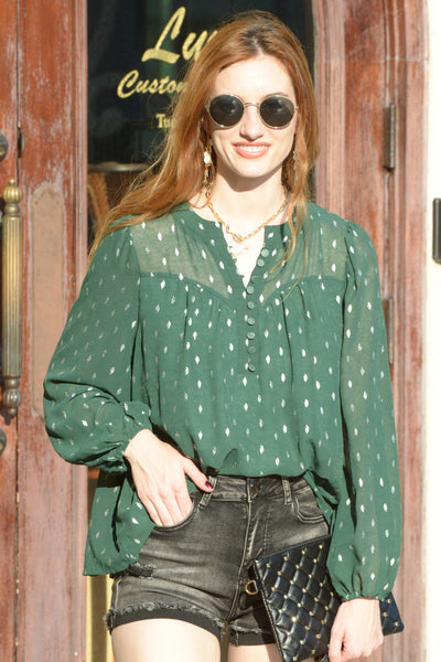 Polka Dot Long Sleeves Woven Sheer Top