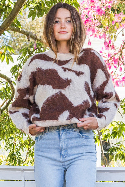 Cow Print Brushed Sweater