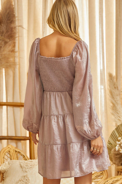Mauve Floral Embroidery Fit and Flare Dress