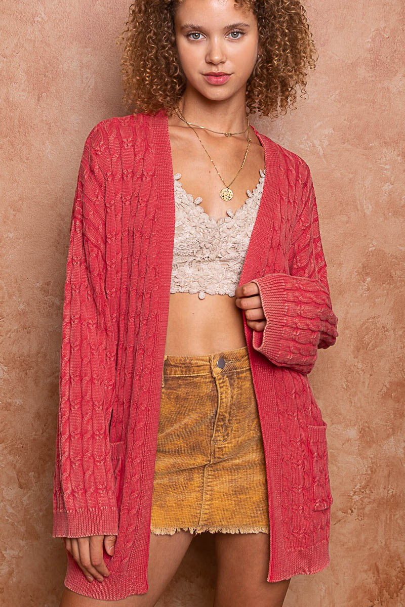Red Vintage Cable Cardigan Sweater