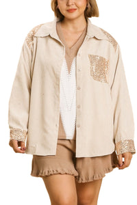 Collar Button Down Jacket with Sequin Details