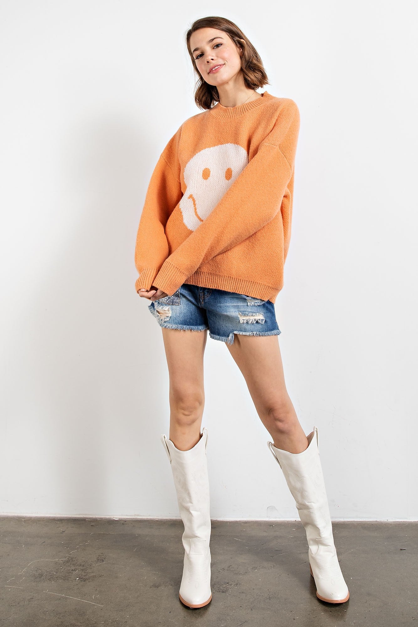 Smiley Face Sweater Coral Cream