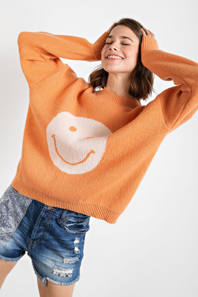 Smiley Face Sweater Coral Cream