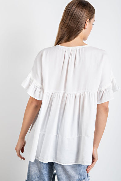 Washed Babydoll Tunic Top White
