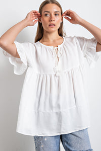 Washed Babydoll Tunic Top White