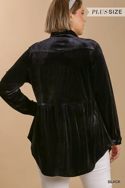 Velvet Collar Button Black Tunic
