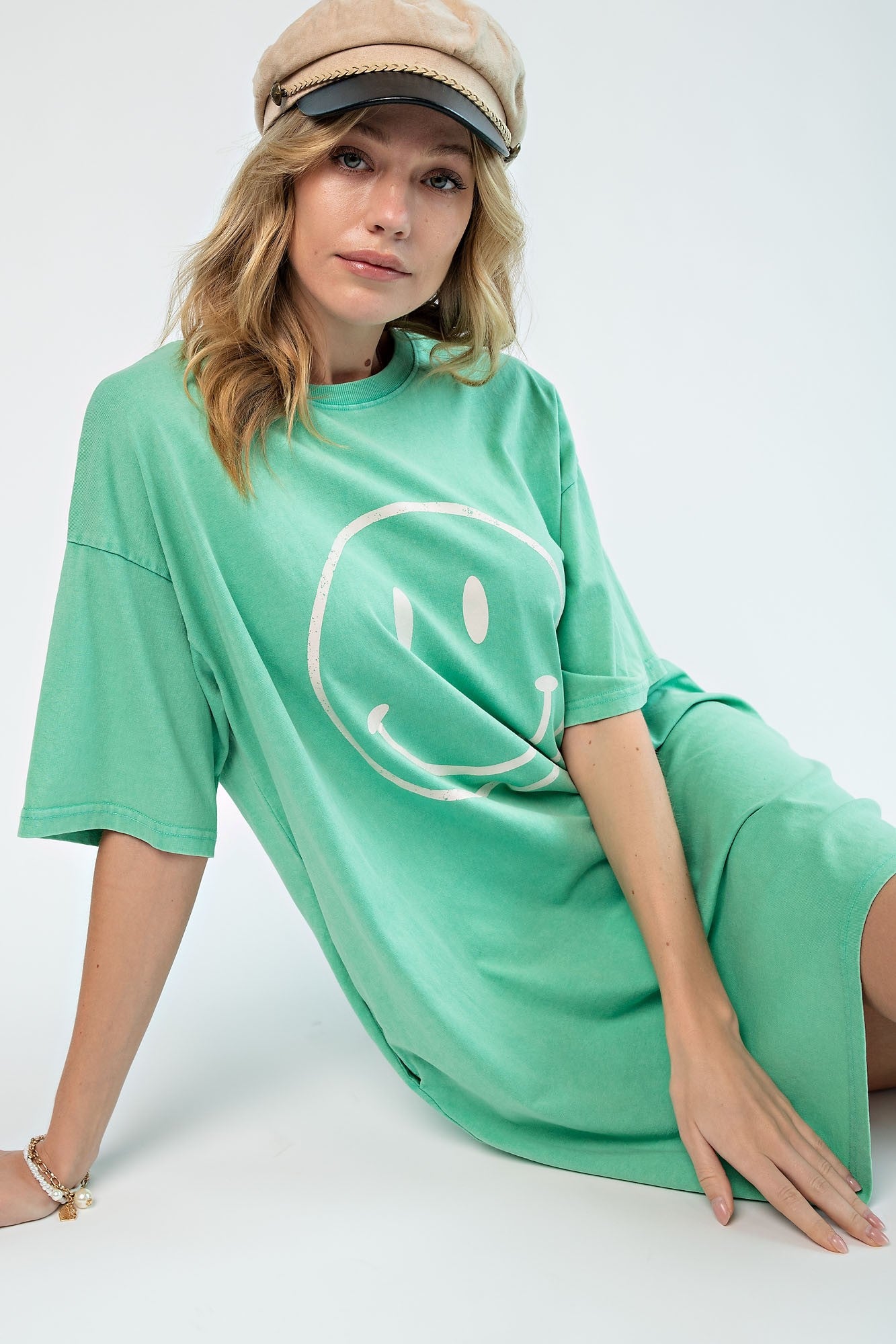 Apple Green Smiley Face T-Shirt Dress