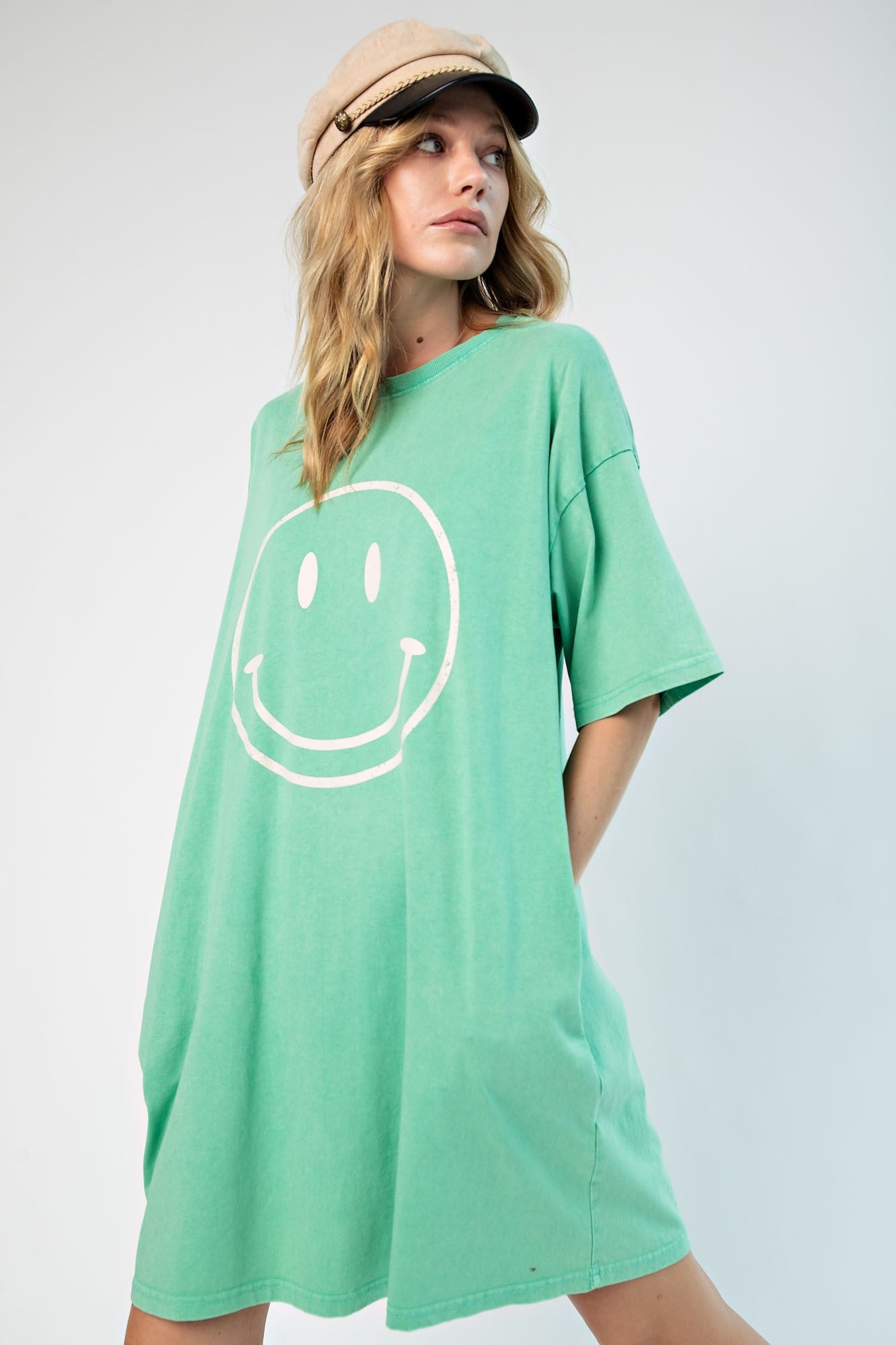 Apple Green Smiley Face T-Shirt Dress