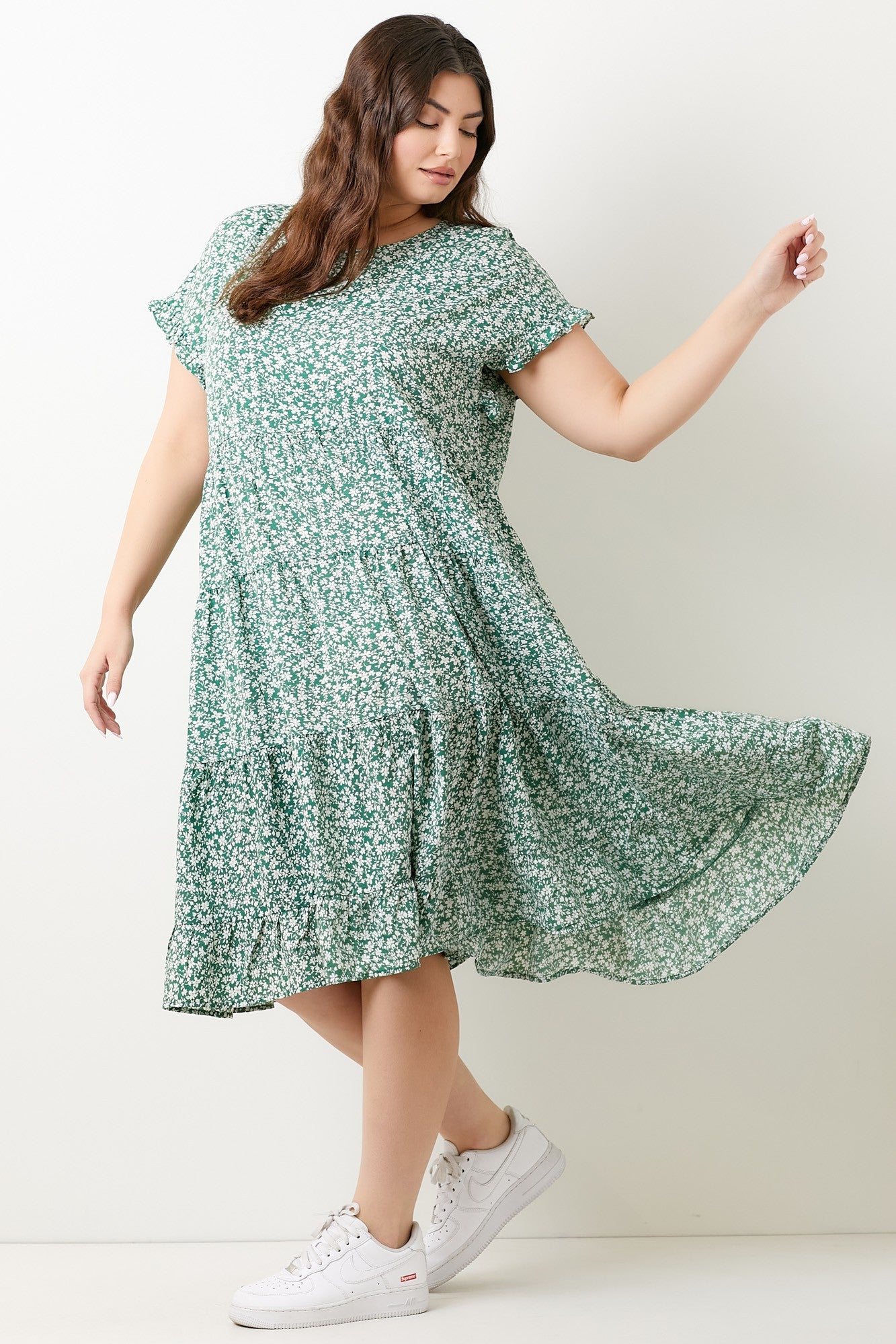 Green Floral Print Maxi Dress