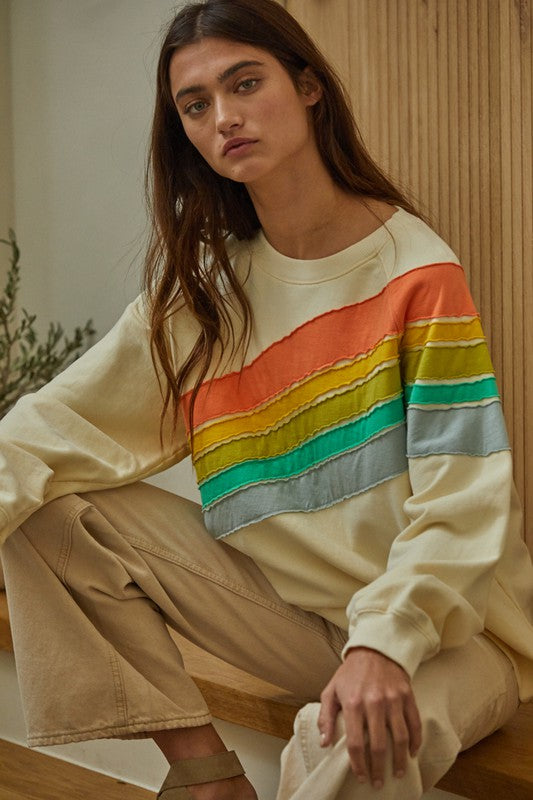 Cream Rainbow Striped Sweatshirt