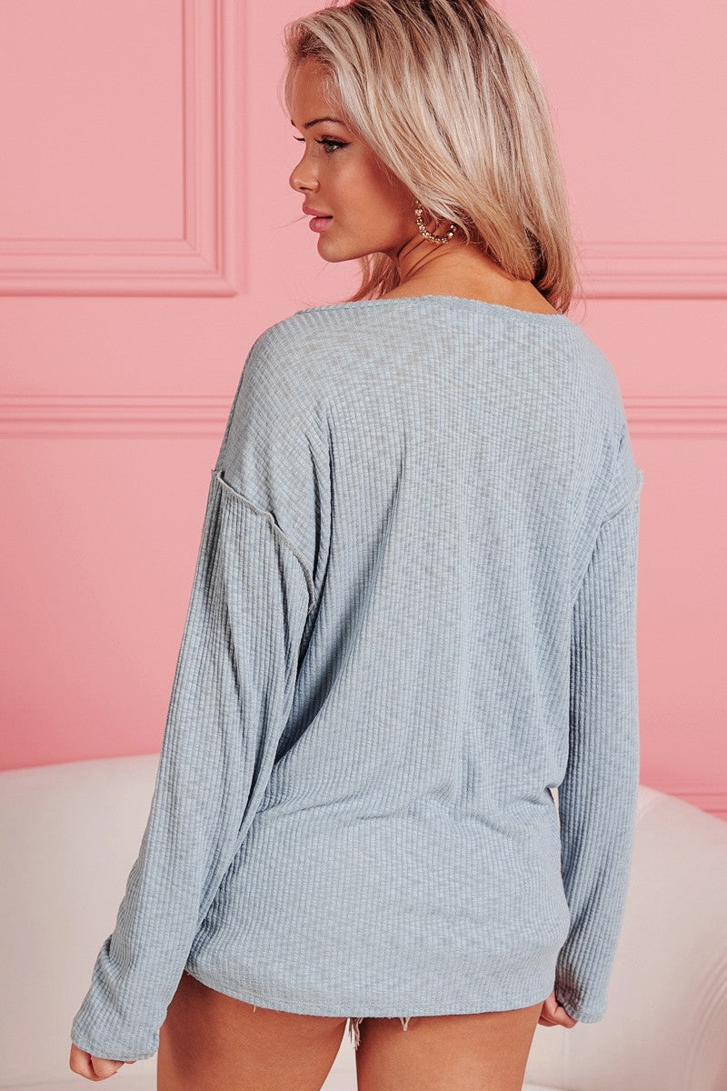 Dusty Aqua Rib Buttoned Top