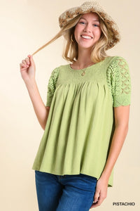 Linen Top with Smocked Contrast