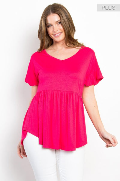 Fuschia Ruffle Sleeve V-Neck Top