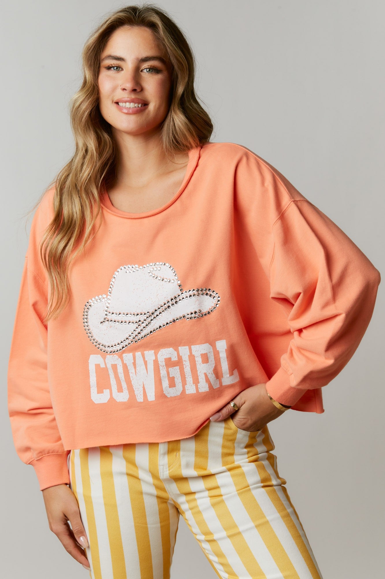 Orange Cowgirl Embellished Sweatshirt