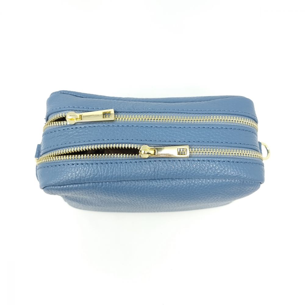 Genuine Leather Double Zipper Clutch