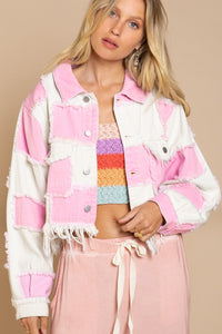 Pink & Cream Patch Cropped Jacket