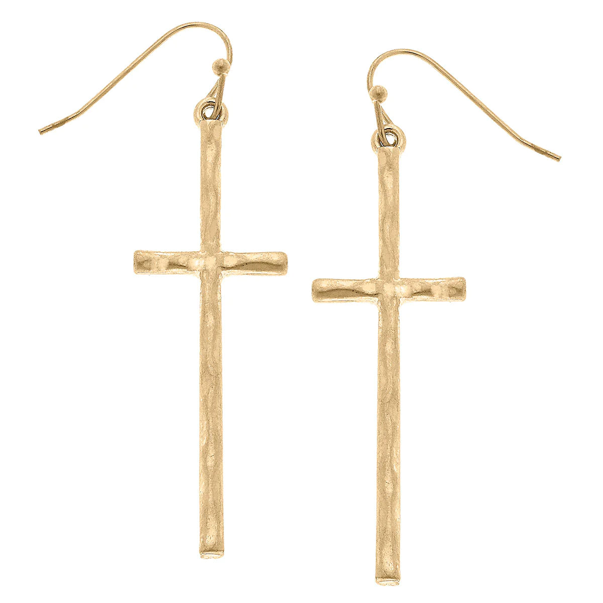 Carmi Delicate Cross Dangle Earrings in Worn Gold