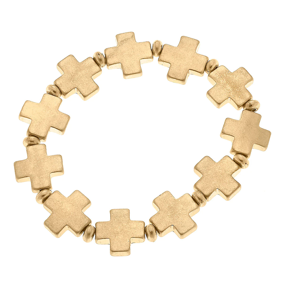 Edith Square Cross Stretch Bracelet in Worn Gold