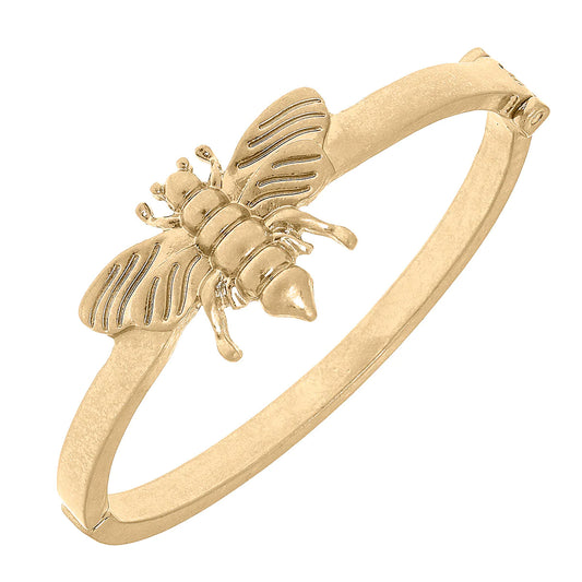 Lara Bee Hinge Bangle in Worn Gold