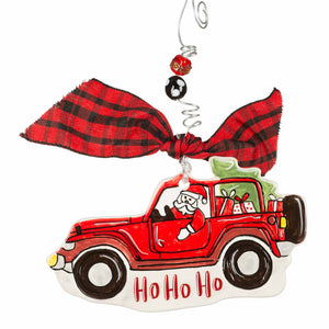 Ho Ho Santa Jeep Flat Ornament