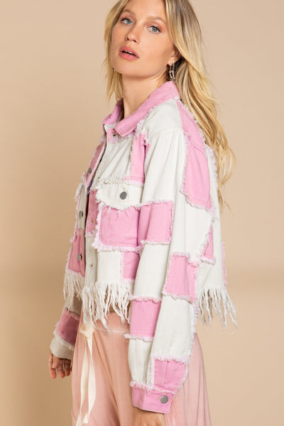Pink & Cream Patch Cropped Jacket