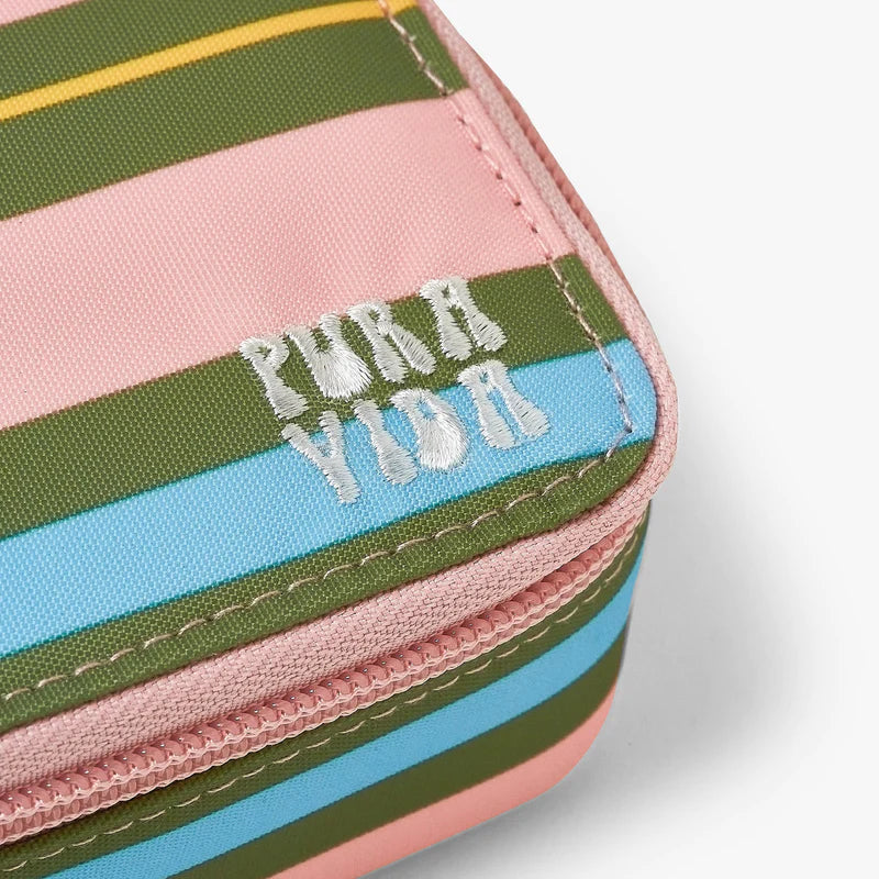Puravida Mini Pink & Green Striped Jewelry Case
