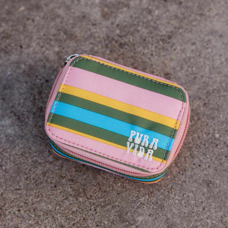Puravida Mini Pink & Green Striped Jewelry Case