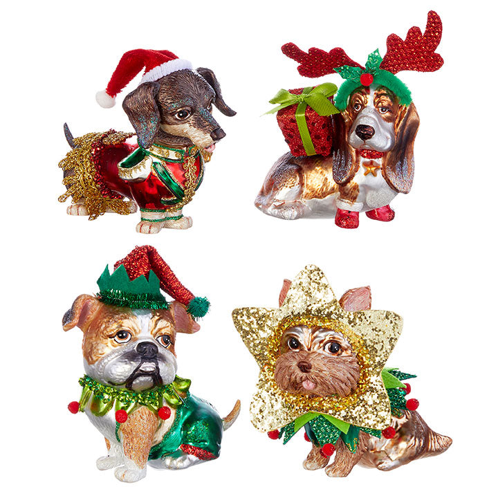 Christmas Glass Dog Ornament