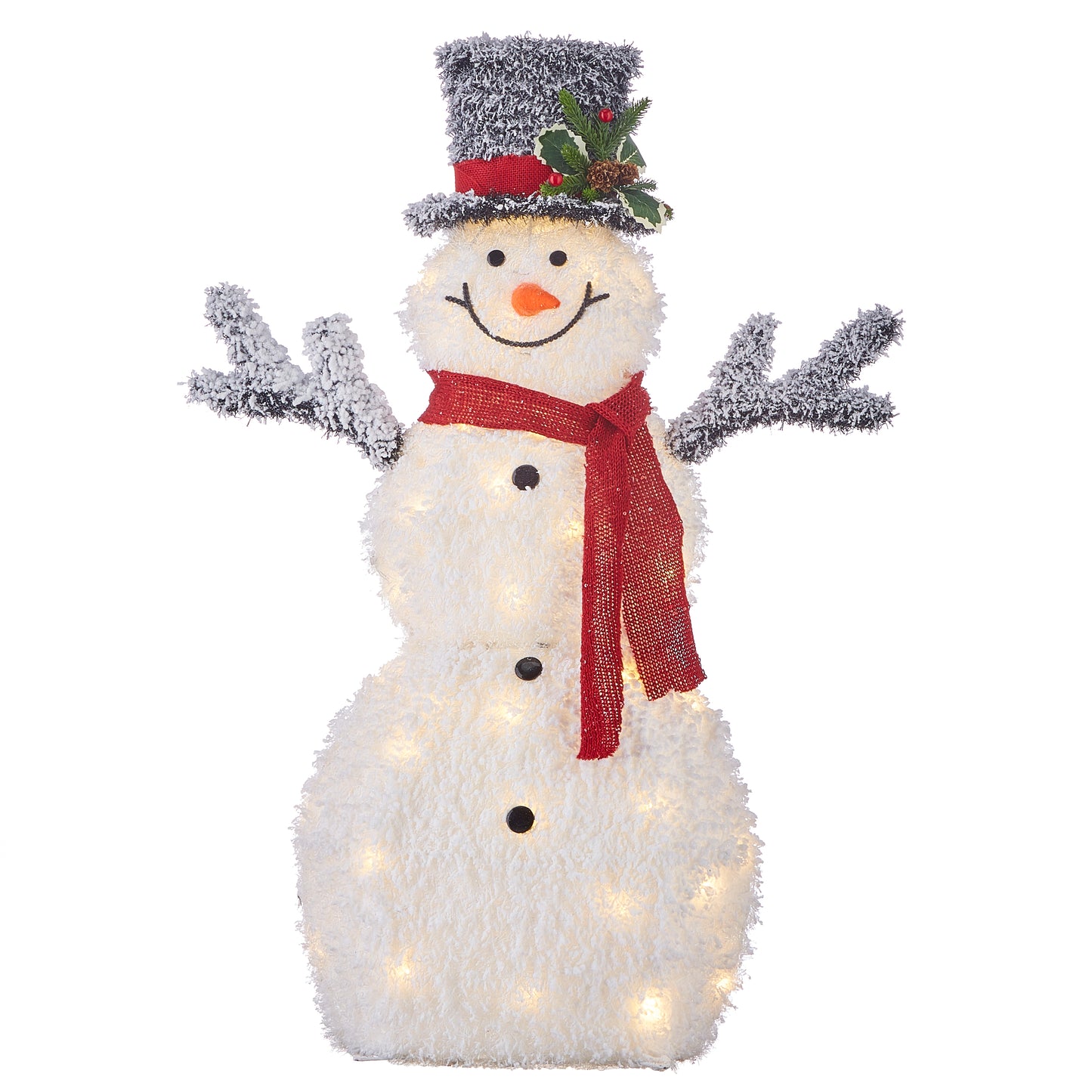 FLOCKED TINSEL LIGHTED SNOWMAN