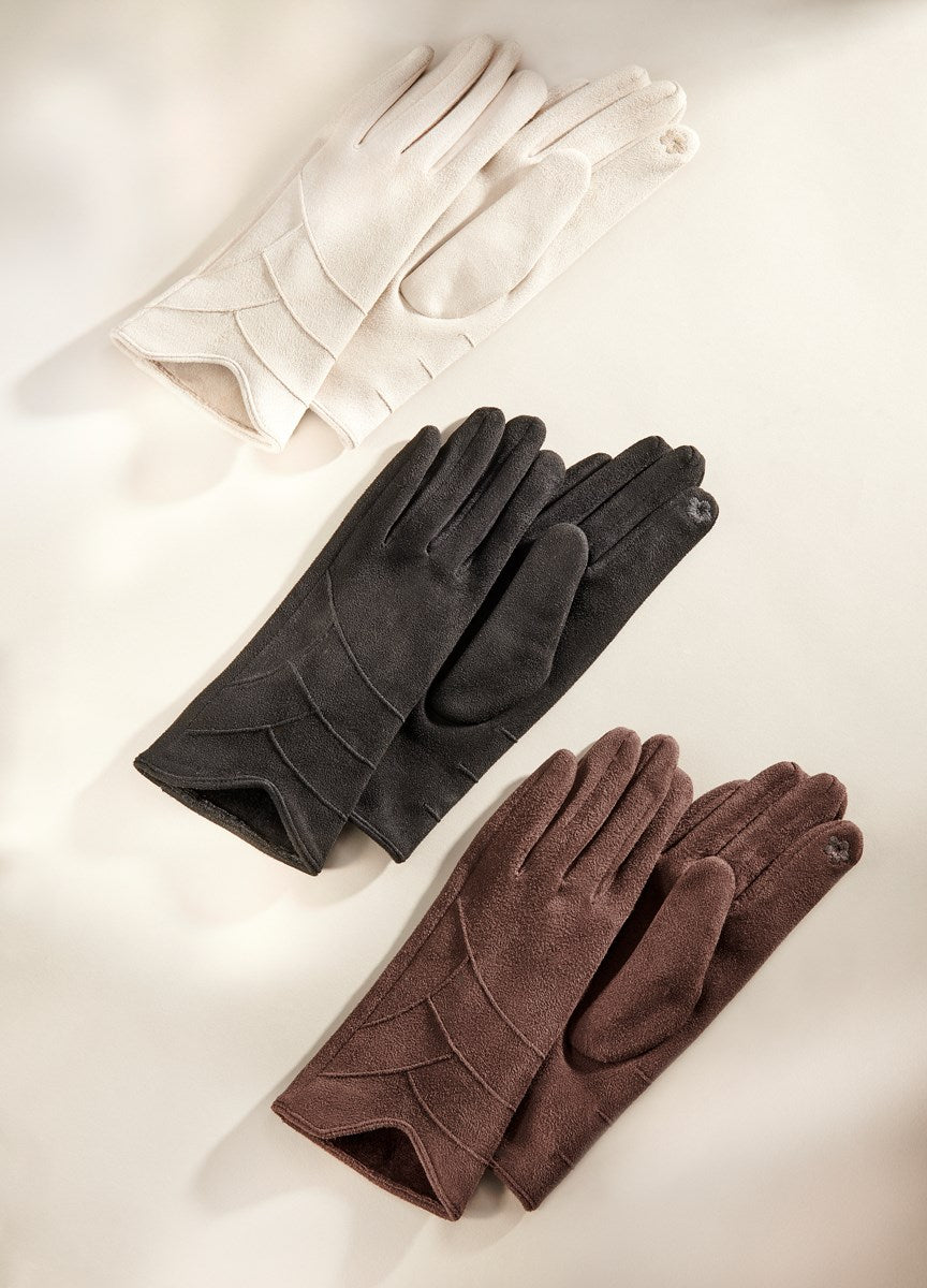 Classic Scallop Luxe Vegan Suede Gloves, 3 Asst.