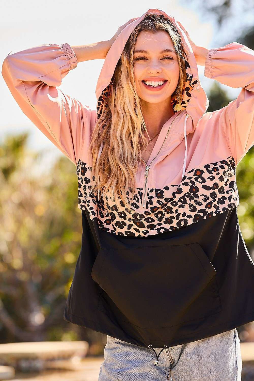 Leopard Half Zipper Hoodie Windbreaker