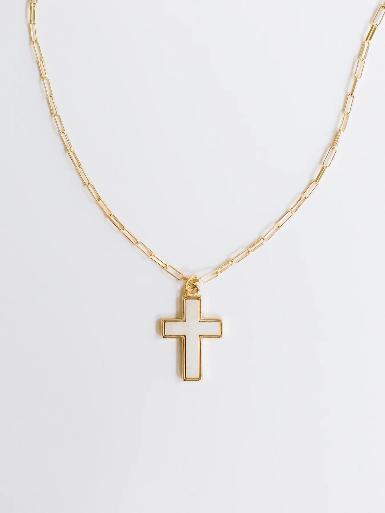 Mother Of Pearl Cross Charm Necklace