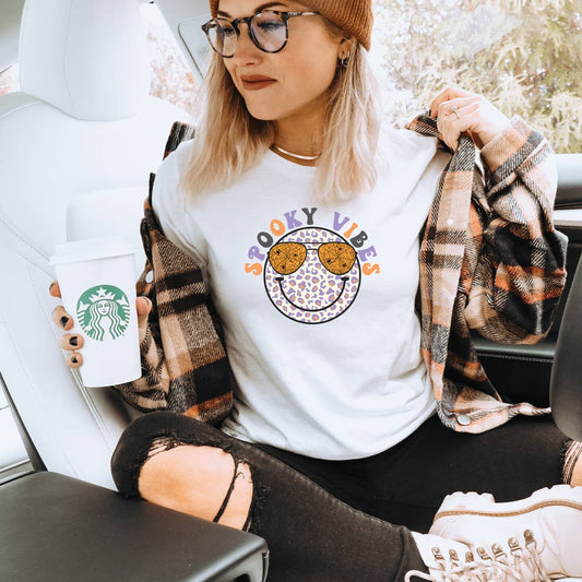 Spooky Vibes Smiley White Tee