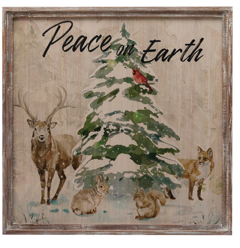 Peace on Earth Wood Framed Wall Decor