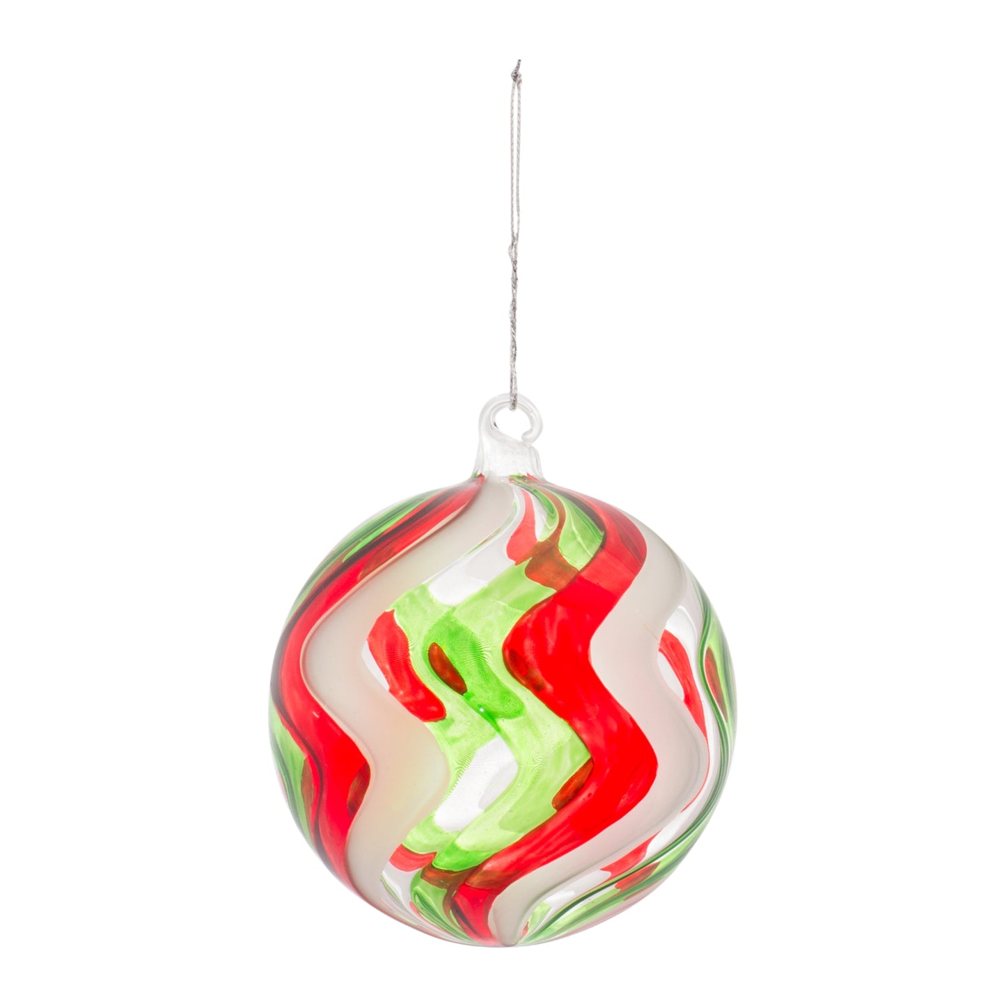 Red and Green Ball Ornament 5"D Glass