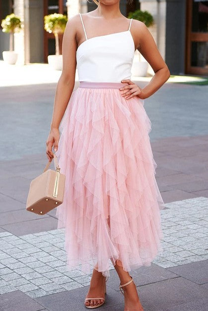A Line Long Tulle Tiered Skirts