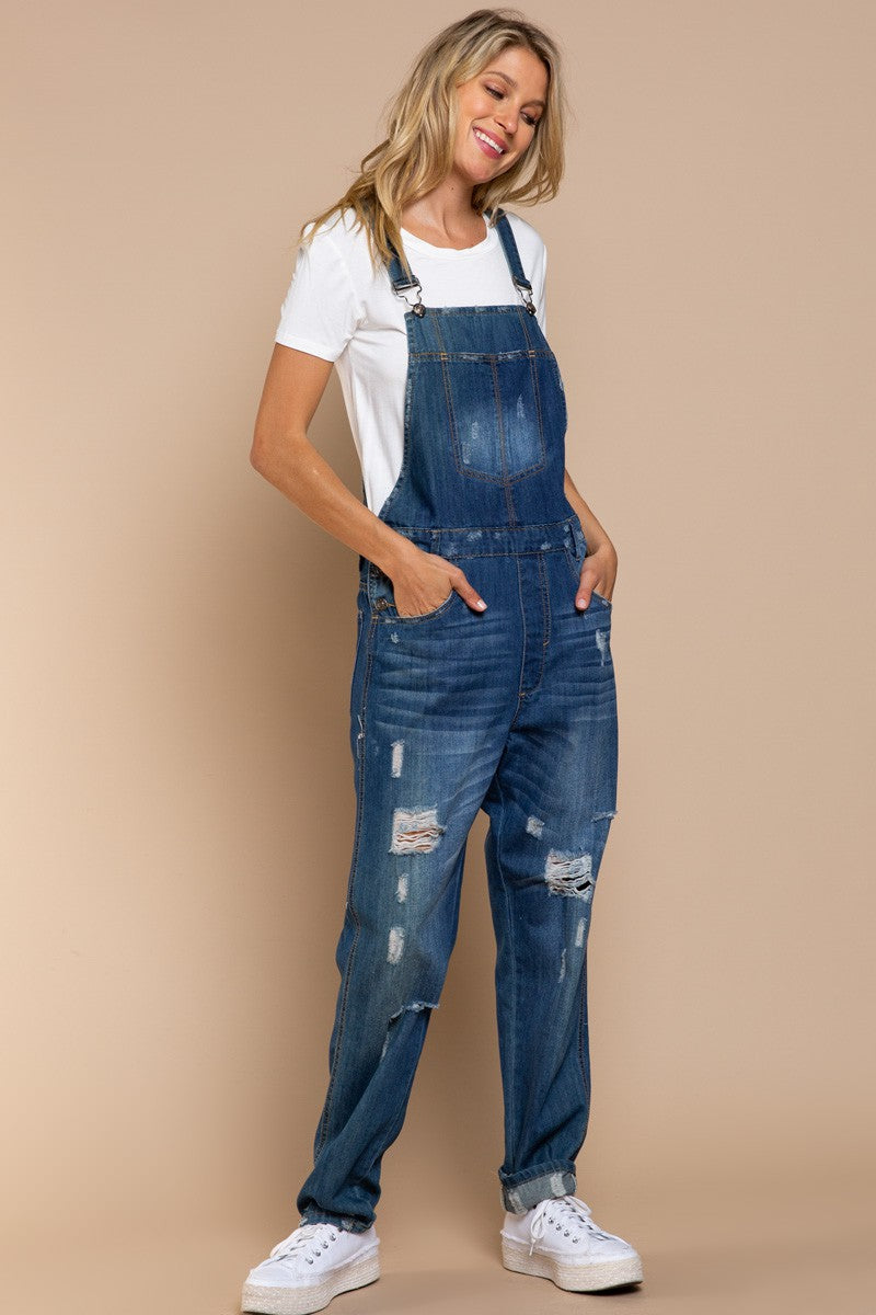 Distressed Denim Overalls