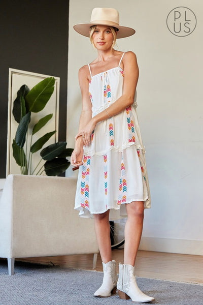 White Embroidery Tiered Strappy Dress