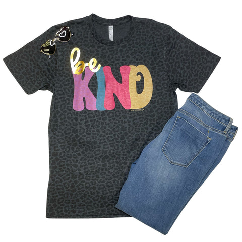 Be Kind Leopard Black T-Shirt